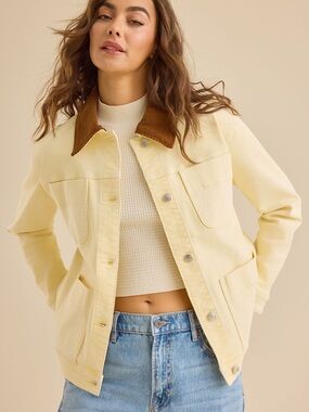 Altar'd State Cream Jacket with Brown Corduroy Collar